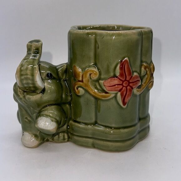 VTG Majolica Lucky Bamboo Elephant Planter - Picture 1 of 8